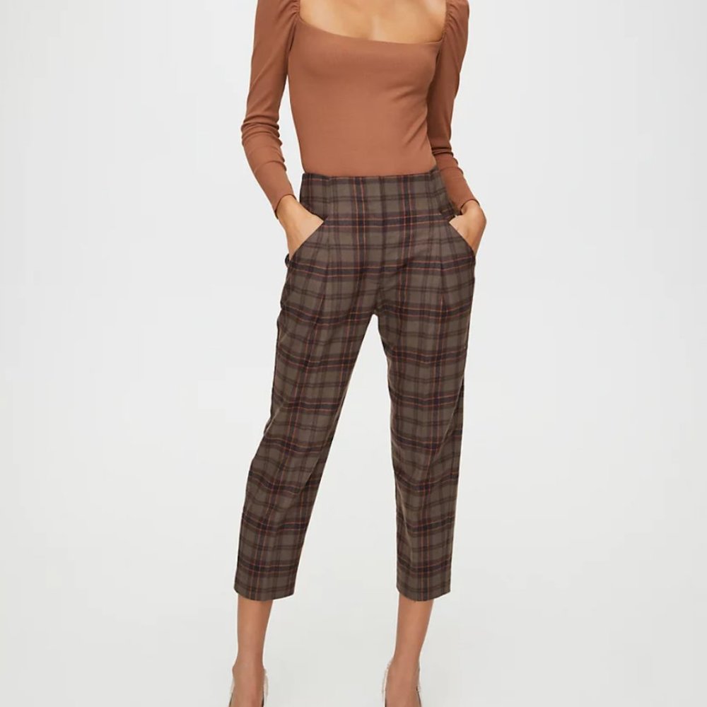 Aritzia Wilfred Chambery Pant in Brown Pinstripe